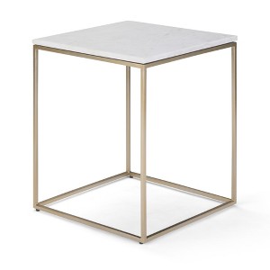 WyndenHall 18" Holmes Accent Table White/Gold: Marble Top, Iron Frame, Square Living Room Side Table - 1 of 4