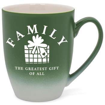 Elanze Designs Family The Greatest Gift of All Two Toned Ombre Matte Green and White 12 ounce Ceramic Stoneware Coffee Cup Mug