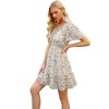 Womens Dress Floral V Neck A Line Dress with Batswing Sleeve Flutter Hem Ruffled Trim Deco Empire Waist Shirred Flowy Sundress Beach Dress - 4 of 4