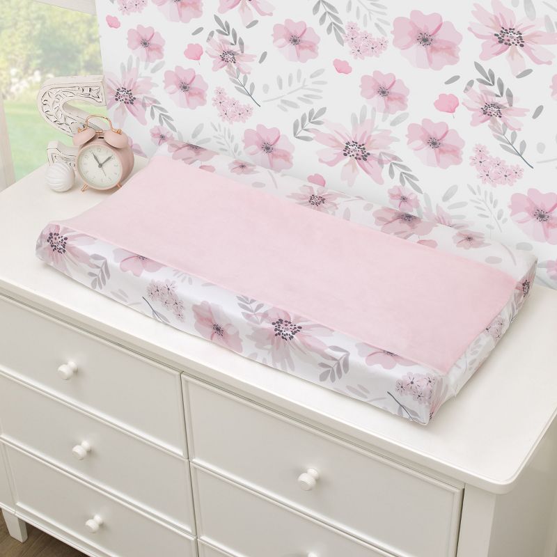 Little Love by NoJo Beautiful Blooms Pink, White, and Grey Floral Super Soft Changing Pad Cover, 2 of 4