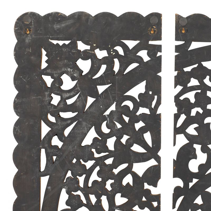 Wood Floral Handmade Intricately Carved Wall Decor with Mandala Design Set of 3 Brown - Olivia &#38; May, 4 of 19