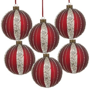 TopComfy Decorative Object Glass Christmas Ball Ornaments Set of 6 for Holiday Tree Decor, Red, 3.9"*3.9"*3.9" - 1 of 4