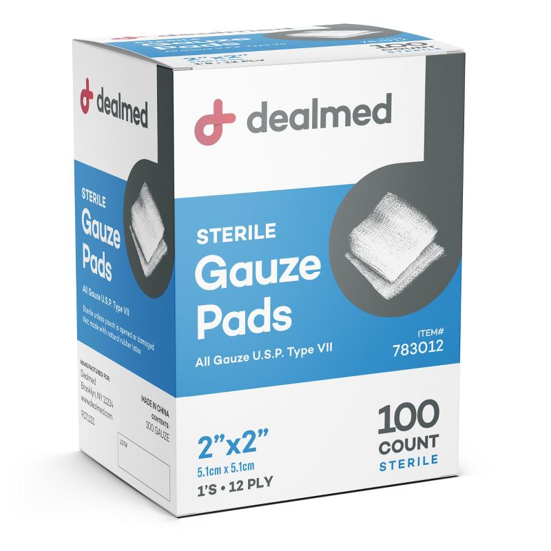 Dealmed Gauze Pads, Sterile 1's, 12-Ply, White, 100 Count, 1 of 5