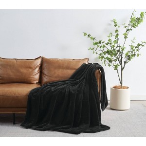 Royal Velvet 60"x70" Luxe Faux Rabbit Fur Throw in Gift Box Black - 1 of 4