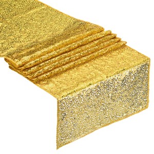 Unique Bargains Party Wedding Polyester Flexible Cutting Delicate Edges Sequin Table Runner 2 Pcs - 1 of 3