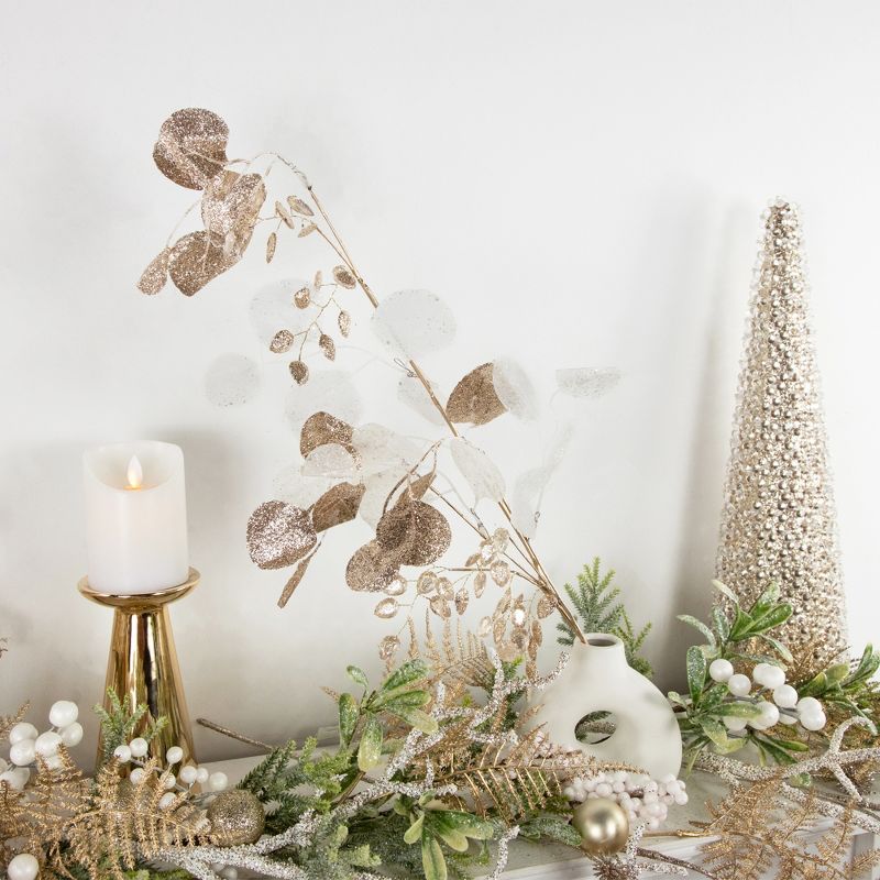 Northlight 32" Glittery Gold and White Leaves Artificial Christmas Spray, 3 of 7