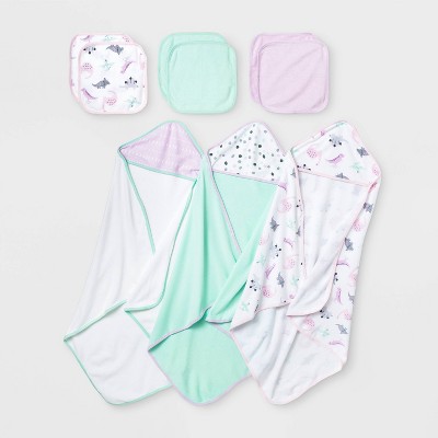 Baby Girls' 9pk Dino Hooded Bath Towel and Washcloth Set - Cloud Island™ Purple