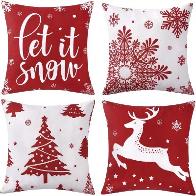 TackView Set of 4 Velvet Christmas Pillow Covers 18x18, Farmhouse Winter Decor with Snowflake & Deer Designs