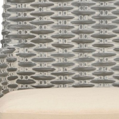 Modern Coastal Cabana Rattan Arm Chair with Beige Cushion - Grey White Wash
