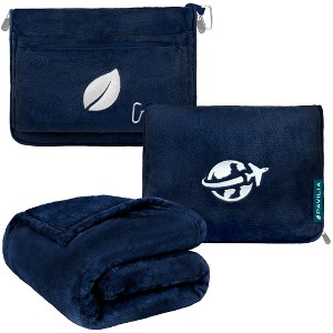 PAVILIA Travel Blanket Pillow Set, Airplane Portable Throw with Arm Hole Compact Soft Bag, Flight Plane Car Travel Gift - 1 of 4