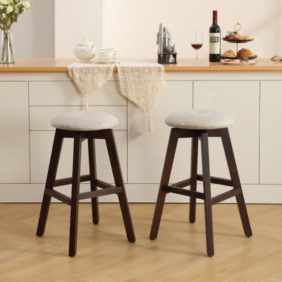 Beautyolove 26 in. Brown Backless Wood Counter Height Swivel Bar Stool with Padded Fabric Seat (Set of 2)