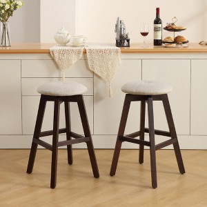 Beautyolove 26 in. Brown Backless Wood Counter Height Swivel Bar Stool with Padded Fabric Seat (Set of 2) - 1 of 4