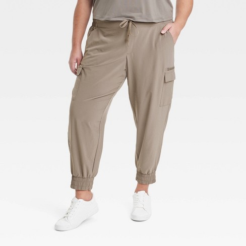 Women's Flex Woven Mid-Rise Cargo Joggers - All In Motion™ Taupe 1X