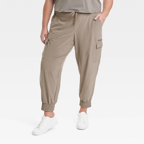 Women's Flex Woven Mid-Rise Cargo Joggers - All In Motion™ Taupe 3X