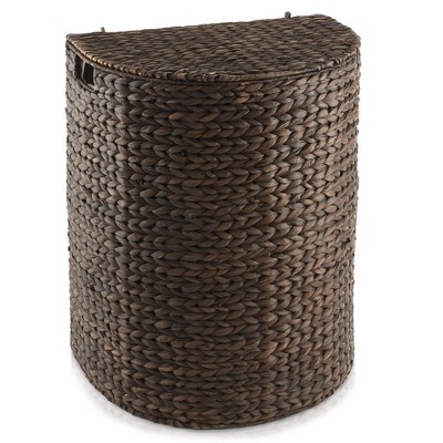 Espresso Wicker Half-Moon Laundry Hamper with Lid