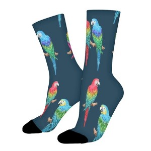 Rainbow Macaws On Navy Women Printed Crew Socks Funny Funky Socks Soft Polyester Novelty Gifts for Artists Men - 1 of 1