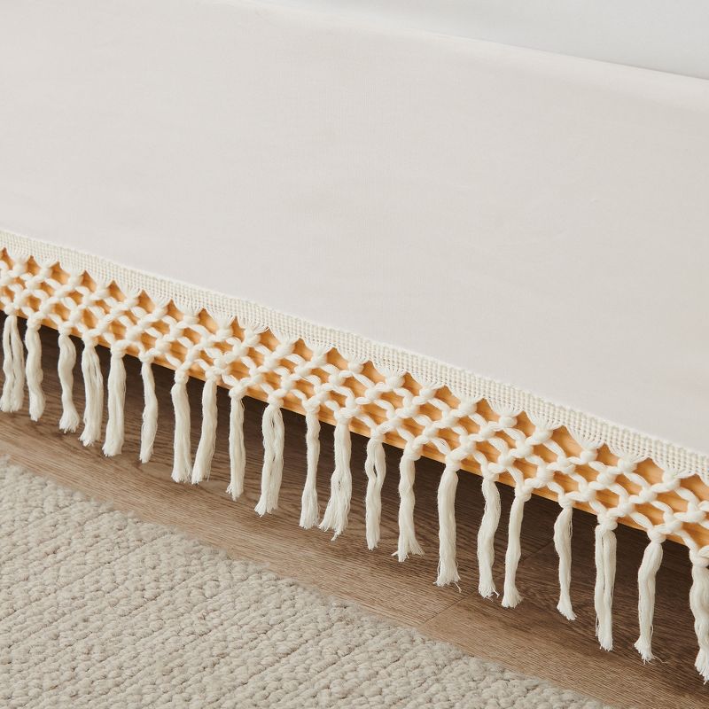 Sweet Jojo Designs Dust Ruffle Queen Bed Skirt Boho Fringe Macrame Ivory, 5 of 7