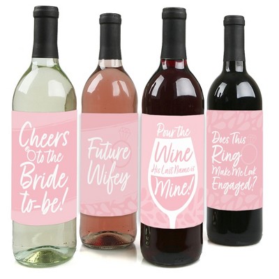 Big Dot of Happiness Pink Elegantly Simple - Wedding or Bridal Shower Guest Party Favors Decorations  - Wine Bottle Label Stickers - Set of 4