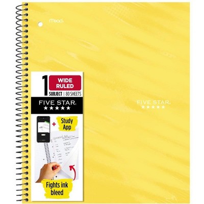 Five Star Active Subject Wide Ruled Notebook 80ct Yellow