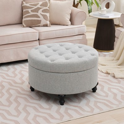 Round Storage Ottoman, 30" Modern Button Tufted Ottoman Coffee Table with Removable Top, Ottoman with Storage Footrest Stool for Living Room