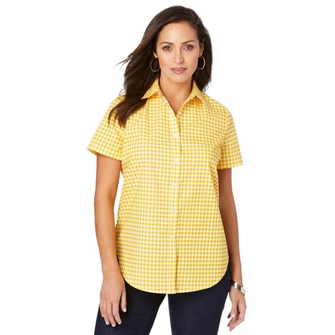 WOMEN'S COTTON CHECKED SHORT SLEEVE SHIRT