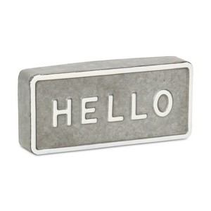 Cheung's Sandevis Gray and White Metal Hello Table Sign - 1 of 4