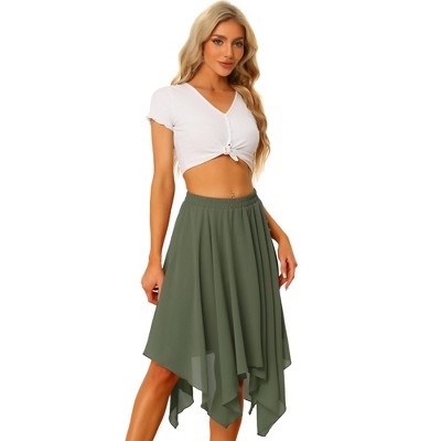 Allegra K Women's Elastic Waist Chiffon Handkerchief Hem Midi Skirt