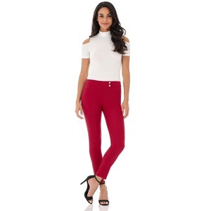 Rekucci Women's Pull-On Slim Ankle Pants with Faux Snaps – Stretch Comfort Waistband & Chic Office Style - Red, 16 - 1 of 4