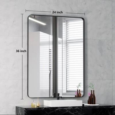 PAIHOME Wall-Mounted Mirror With Rounded Corners Rectangular Decorative Mirrors,24×36 inch-Black