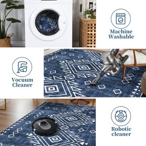 Modern Geometric Area Rug Soft Washable Rug Non Slip Non Shedding Floor Carpet, Low Pile Thin Rug, Distressed Southwestern Rug, Indoor Printed Rug - 1 of 4