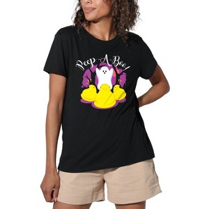 Peep A Boo Ghost Halloween Women's Loose T-Shirt Black - 1 of 4