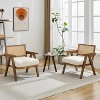Mid Century Modern Accent Chair, Comfy Living Room Chairs with Sturdy Wood Legs, Rattan Backrest & Beige Thick Linen Cushion Armchair - 3 of 4