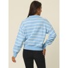 Seta T Women's Fall Casual Striped Long Sleeve Polo V Neck Pullover Drop Shoulder Knitted Sweater Tops - 4 of 4