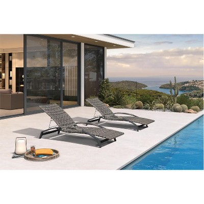 PURPLE LEAF Outdoor Chaise Lounge Chair Set of 2 Patio Pool Lounger Chairs with Wooden Armrest Sunbathing Tanning Recliner for Outside Backyard