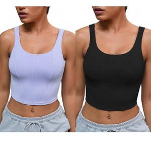 INSPIRE CHIC 2 Pcs Women's U Back Longline Padded Sports Bra Cami Crop Workout Fitness Tank Top with Built-in Bras - 1 of 4