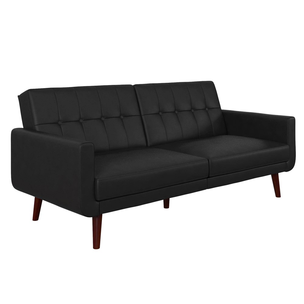 Photos - Sofa Fiore Modern Futon Faux Leather Black - Room & Joy