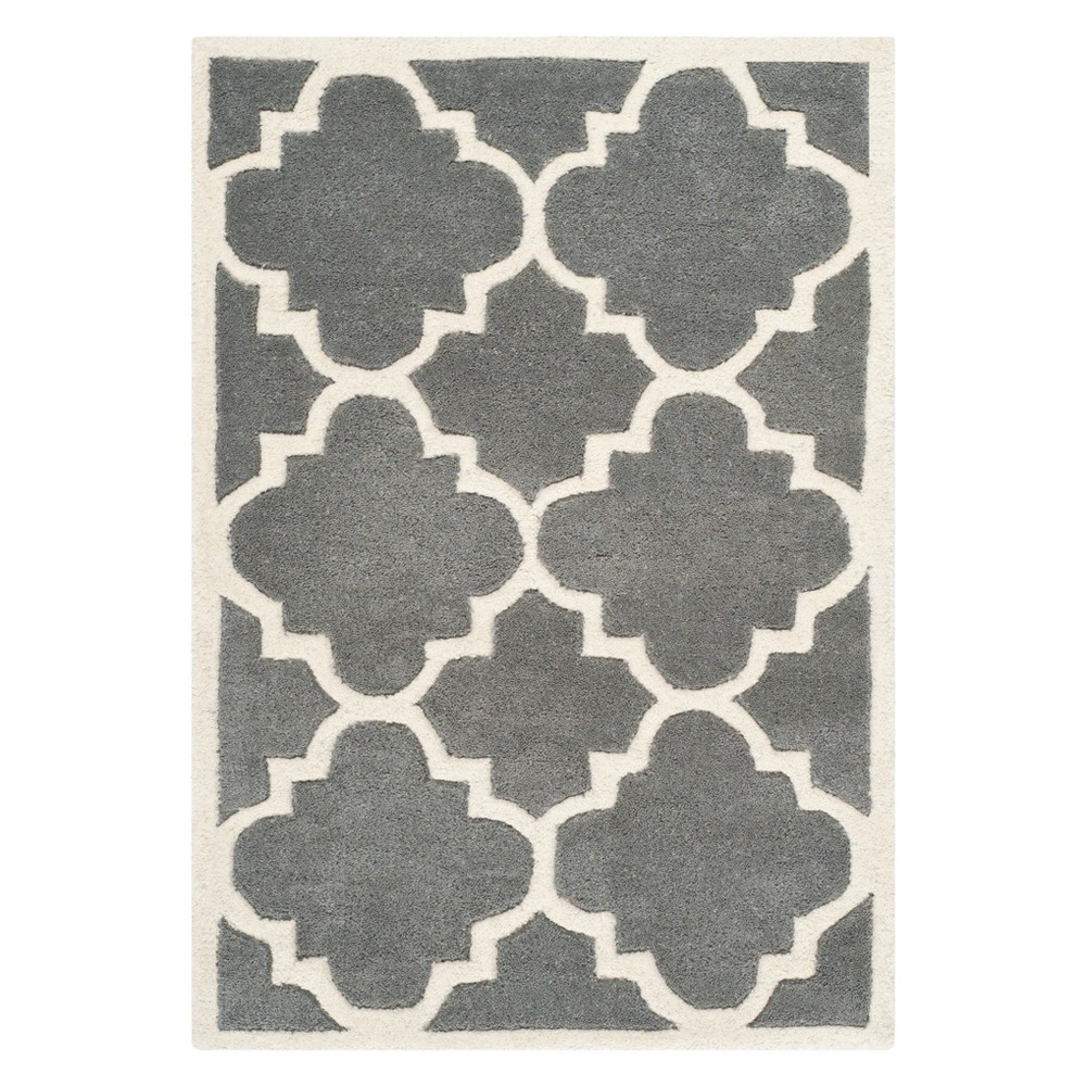 2'x3' Penny Quatrefoil Design Tufted Accent Rug Dark Gray/Ivory - Safavieh