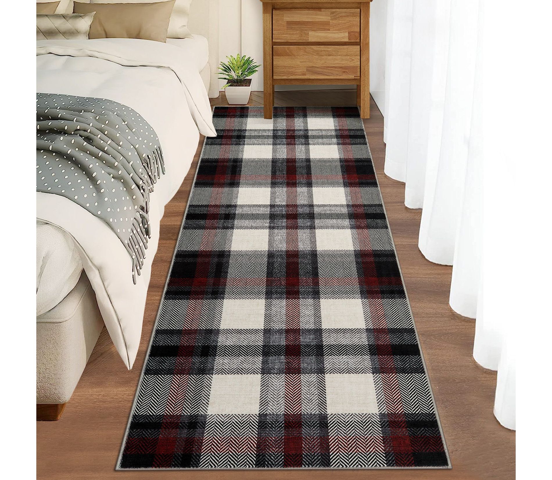 Coolmee Washable Area Rugs for Living Room Modern Tartan Soft Rug for Bedroom Farmhouse Non Slip Throw Rugs for Home Office