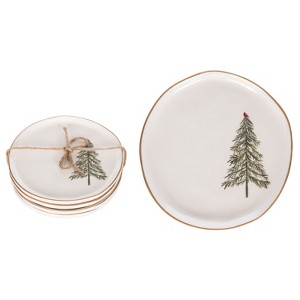 Transpac Set of 4 Ceramic Appetizer Plates Cardinal Tree Design Multicolor Christmas Tabletop Decor Safe for Dishware - 1 of 1