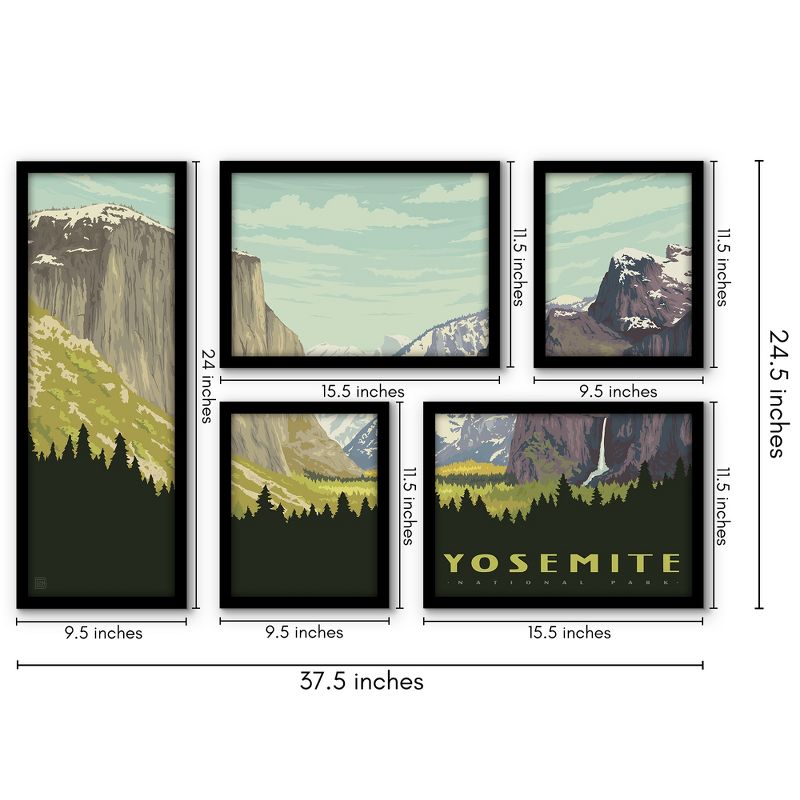 Americanflat Yosemite National Park Valley 5 Piece Grid Wall Art Room Decor Set - Landscape botanical Modern Home Decor Wall Prints, 3 of 6