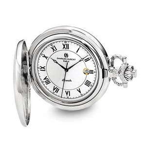 Black Bow Jewelry Charles Hubert Polished Chrome-finish Floral Design Pocket Watch 44mm - 1 of 4