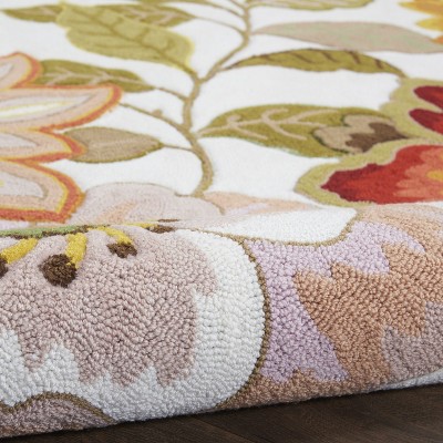 Ivory Floral Handmade Tufted Round XXL Area Rug