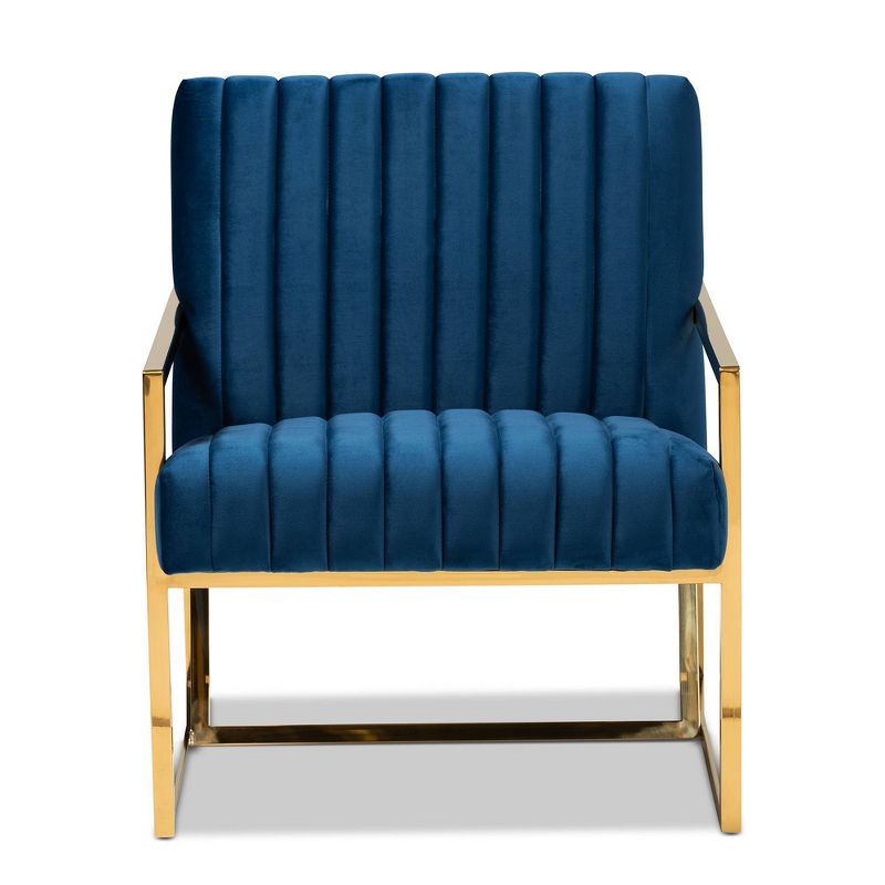 Janelle Velvet Fabric Upholstered Living Room Accent Chair Royal Blue/Gold - Baxton Studio, 3 of 10