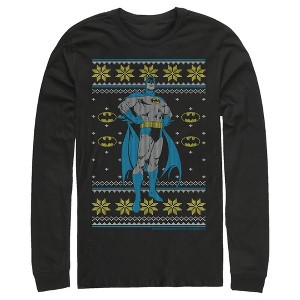 Men's Batman Ugly Christmas Dark Knight Pose Long Sleeve Shirt - 1 of 3