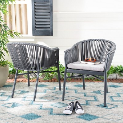 Gray Rope and Wicker Dining Arm Chair with Cushions