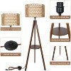 Vynxaria Bohemian Style Wooden Floor Lamp with Tripod and Shelf, Rattan and Cloth Shade, Ideal for Living Room, Bedroom, Office - 4 of 4