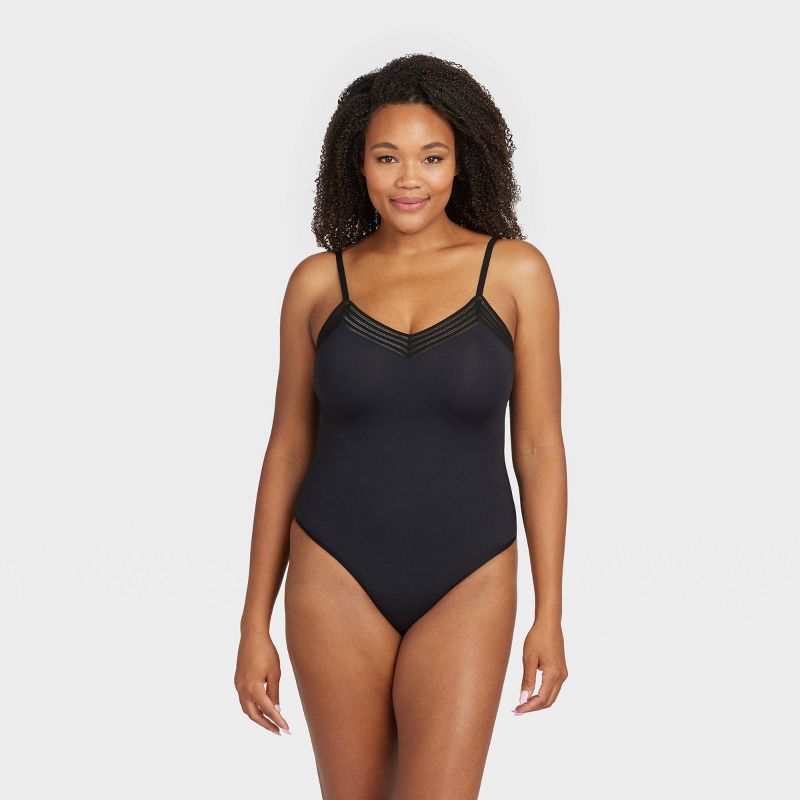 ASSETS by SPANX Women's Lace Trim Thong Bodysuit - Black, 3 of 6