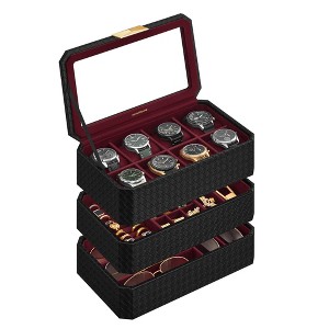 SONGMICS HOME RONNE Collection - 3-Tier Watch Box, Stackable 8-Slot Watch Case, Woven Embossed PU Leather, Floating Effect, Gift Idea - 1 of 4