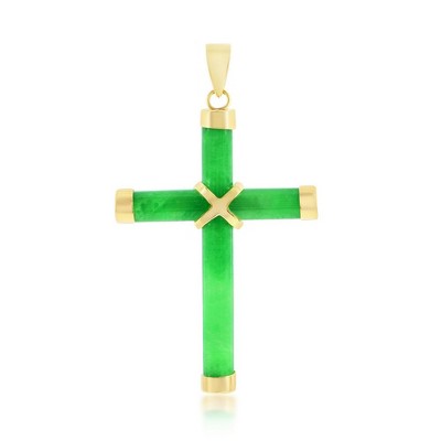 Classic Gold 14K Yellow Gold, Jade Cross Pendant