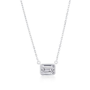 Bella Silver Sterling Silver, Birthstone Rectangle CZ Necklace - 16+2 Inch - 1 of 3